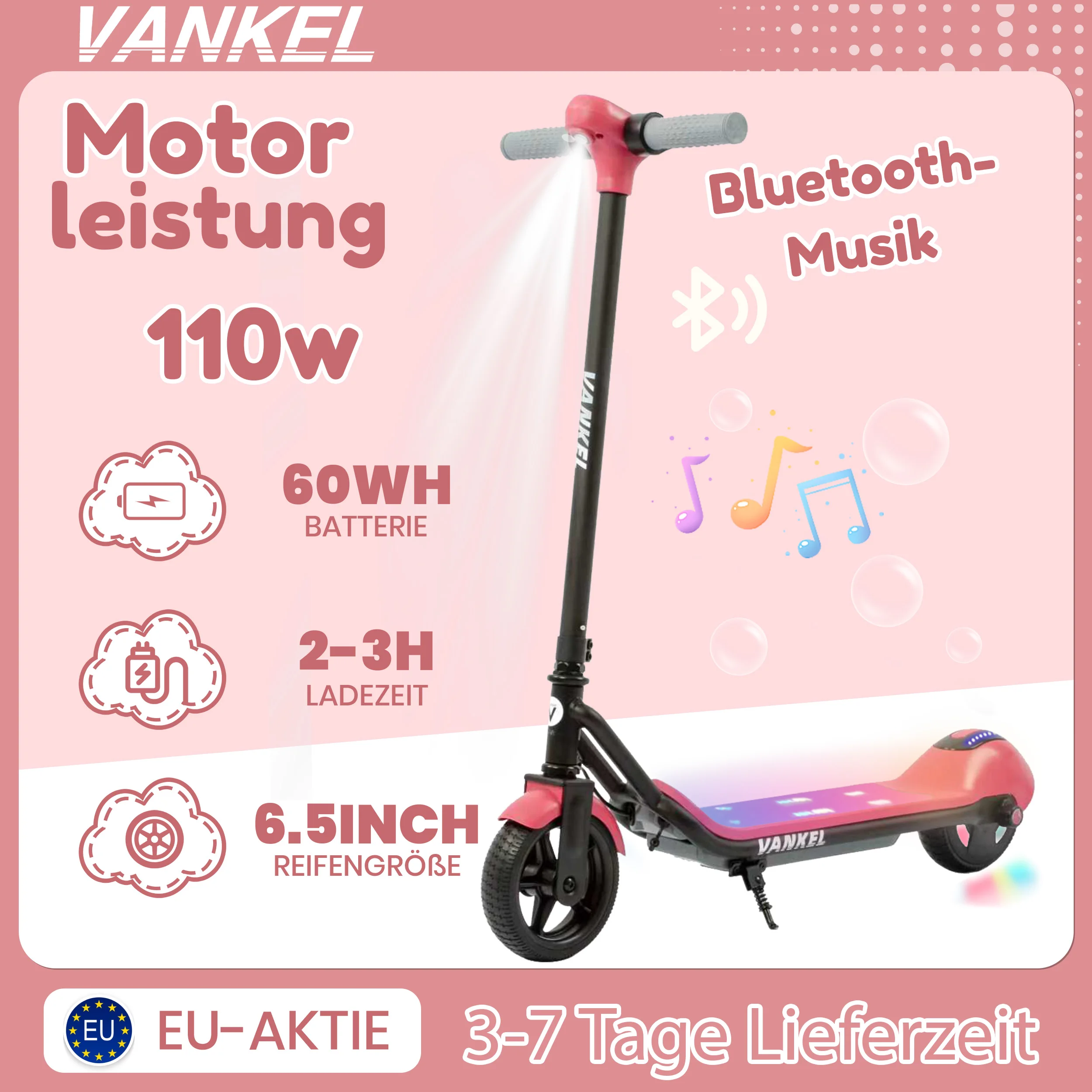 Sinaopus enfants 6,5 pouces Scooter électrique avec Bluetooth arc-en-ciel lumières enfants Pinker Scooter pour filles 8-10Km portée