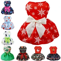 Christmas Dog Dress Pet Dog Clothes Fashion Puppy Princess Skirt Cute Bow Cat Wedding Dress Print Pet Outifts Chihuahua Clothes