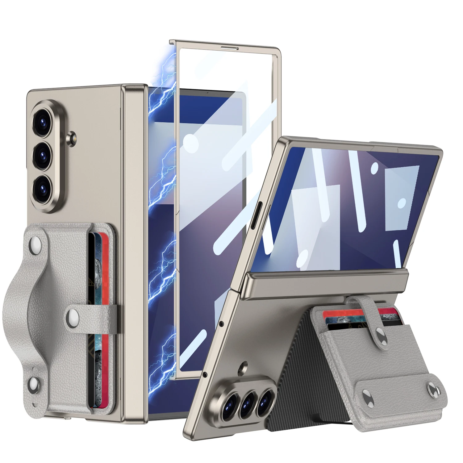 

Magnetic Folding Pivot Wristband Card Holder Hinge Protection Phone Case with Tempered Glass Film for Samsung Galaxy Z Fold 7