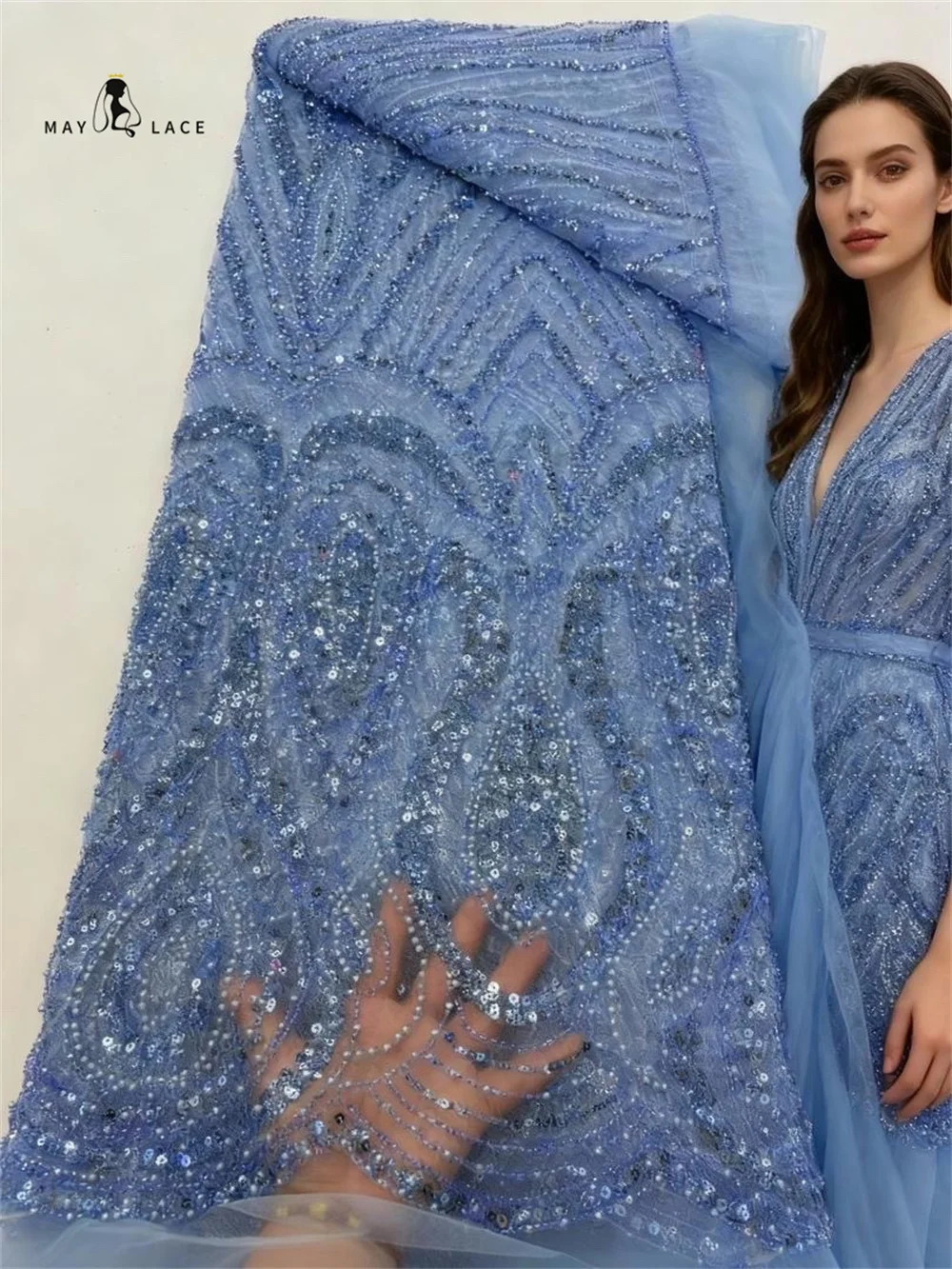 

Wholesale Luxury Nigerian Tulle Lace Fabric With Sequins 2025 Embroidery African Beaded French Lace Fabrics for Party Dresses