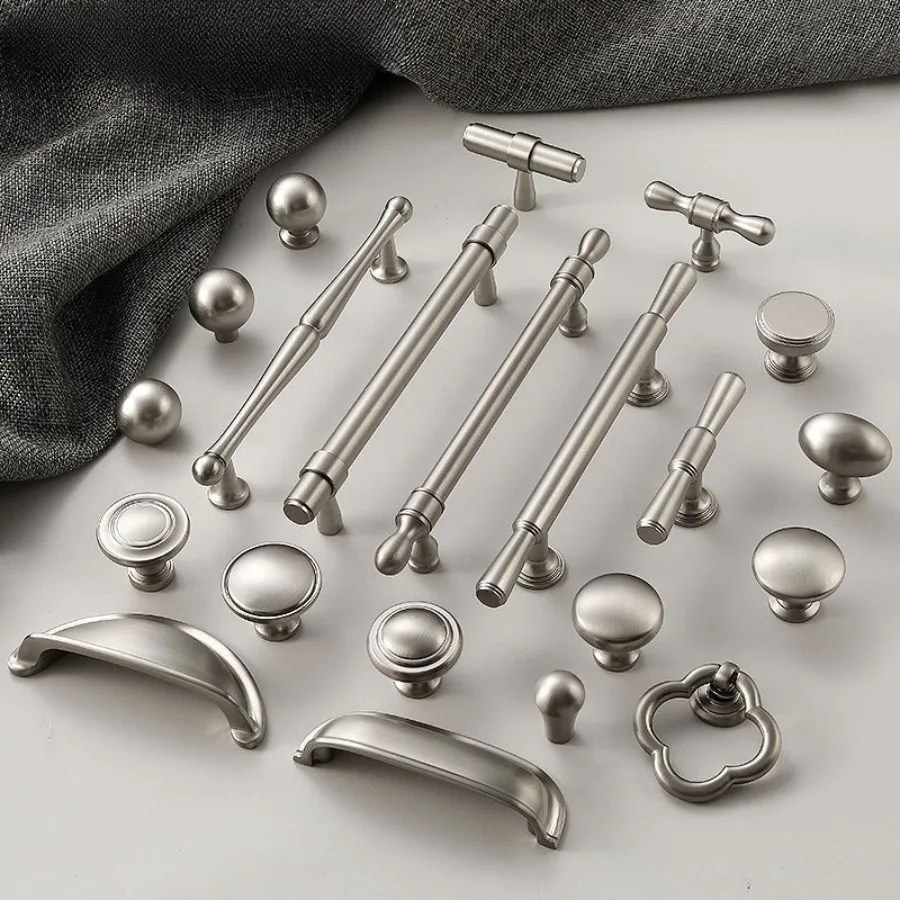 Nordic Solid Brass Furniture Handles Matte Silver Handles for Wardrobe and Drawer Luxury Kitchen Cabinet Handles Shoe Cabinets