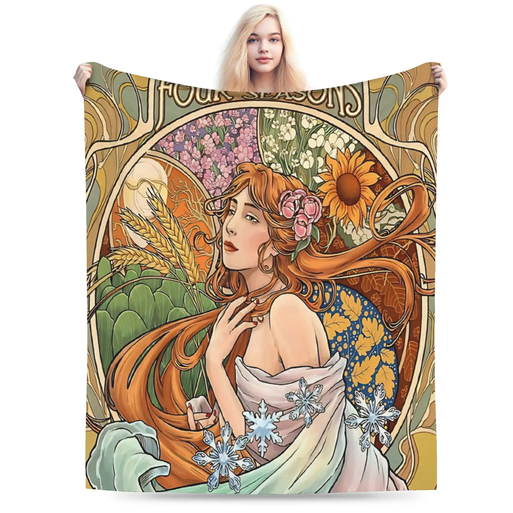 Language of Flowers Alphonse Mucha   Plush Blanket Kids Adult  Flannel Throw Blanket For Couch Chair Warm Soft Design Quality