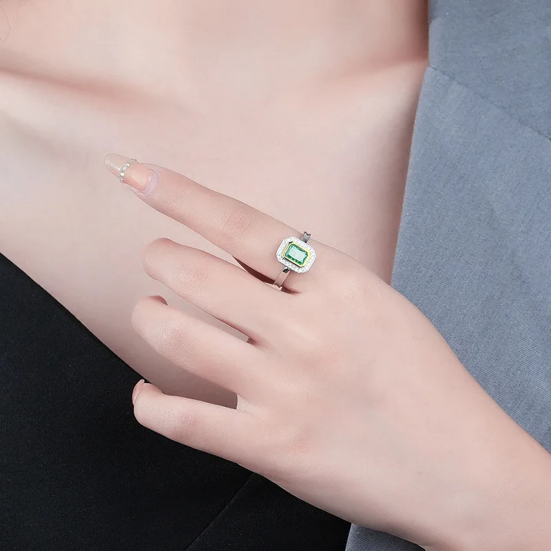 Emerald Ice Flower Cut Zircon Ring Women's 925 Sterling Silver Popular Women's Jewelry European and American Classic Simple Ring