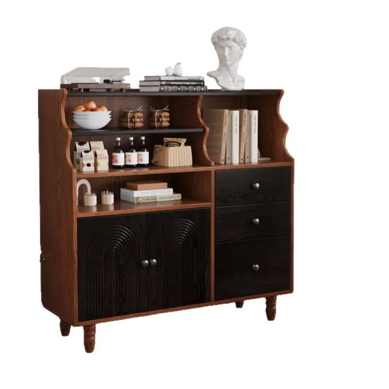 

French medieval solid wood dining side home living room against the wall ash wood large-capacity locker retro storage cabinet