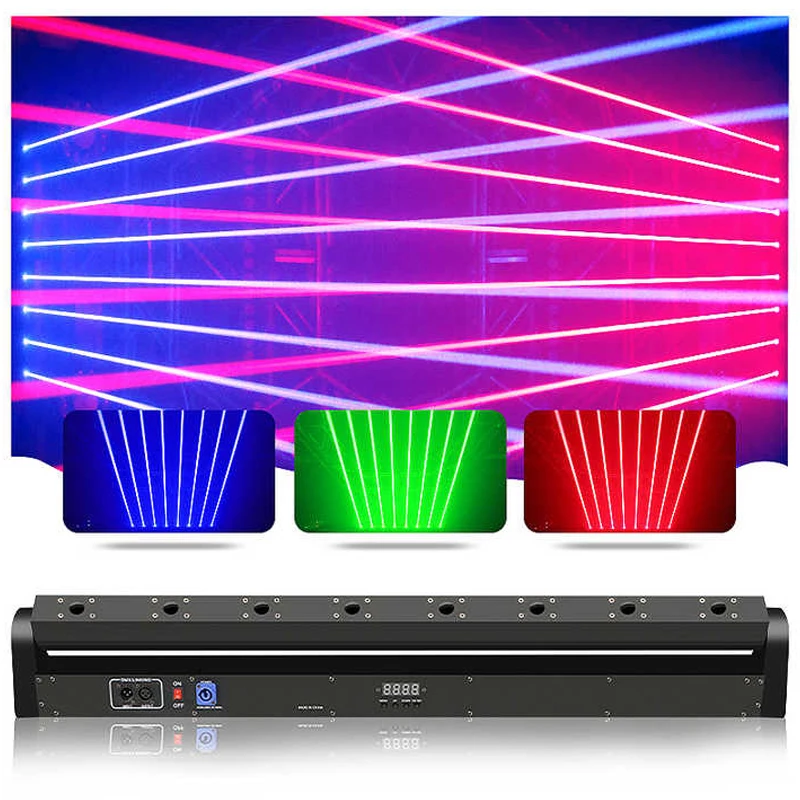 

8-глазный лазерный луч с подвижной головкой, красный лазер DMX512, панель управления DJ, сценический свет, проектор, дискотека, вечеринка, свадьба