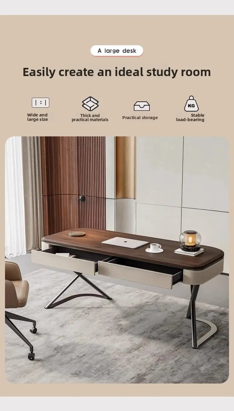 Office Table, Walnut Desk, Office Desk and Chair Set, Retro Walnut Wood Veneer, Computer Desk, Italian Executive Office Desk Set