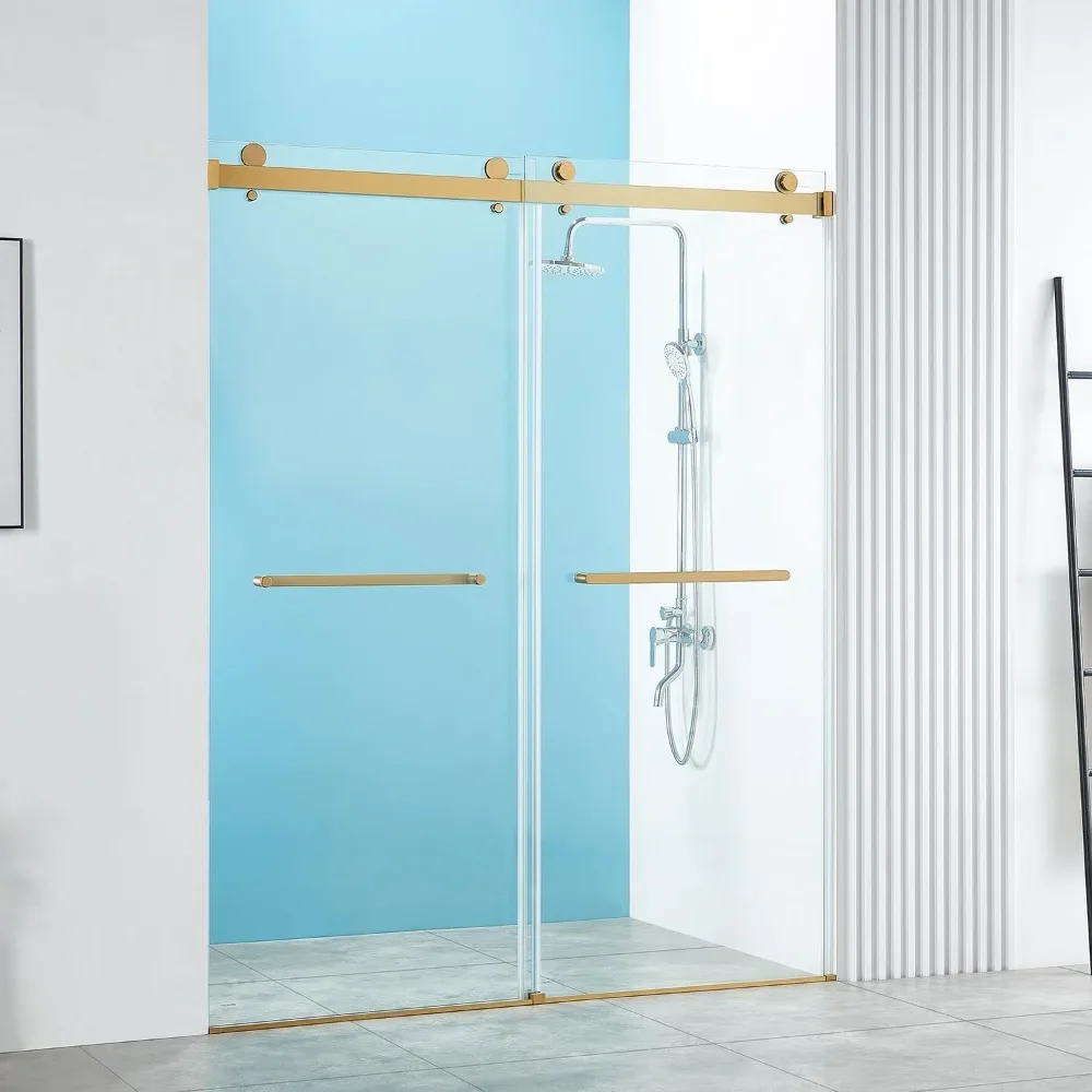 

56-60" W X 76" H Shower Doors, 5/16"(8mm) Clear SGCC Tempered Glass, Explosion-Proof Film, Frameless Double Sliding Shower Doors