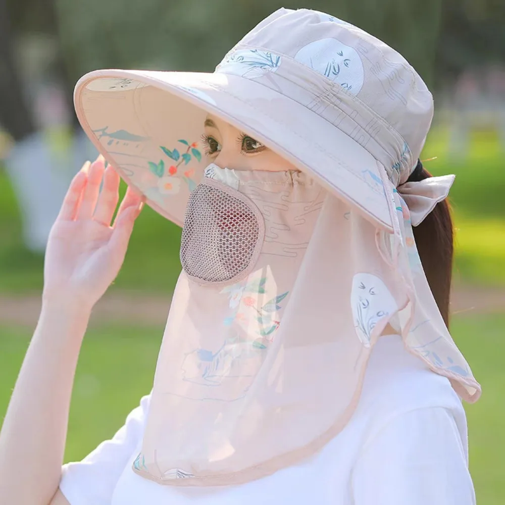 

Men Women Detachable Face Cover Sun Hat Neck Flap Large Brim Fishing Hat Breathable UV Protection Outdoor Working Cap Fishing