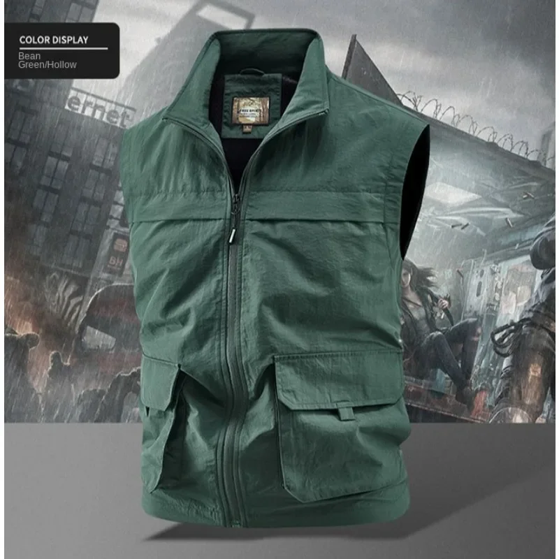 Sleeveless Multi-pocket Outerwear Vest Motorcyclist Men Hunting Fishing Tactical Man Plus Size Jacket Leisure Climbing Work Wear