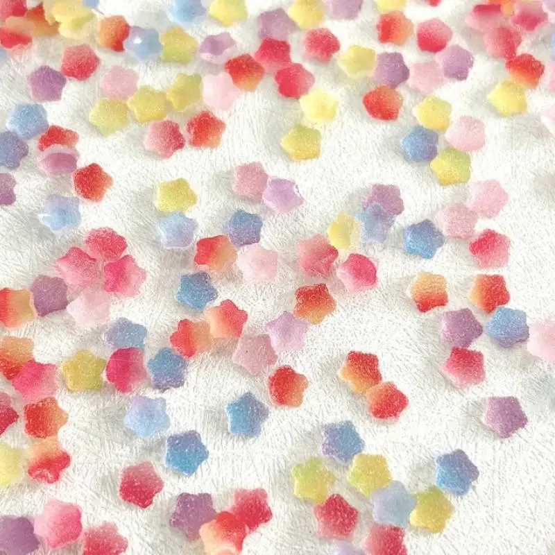 50PCS Mini Colored Gummy Star Nail Charms Frosted Pentagram Nail Art Decoration for Handmade DIY Manicure Accessories