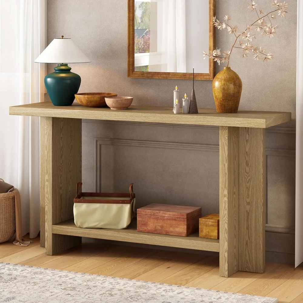 

Modern 60" Long Entryway Console Table with Open Storage Shelf, Wooden Entrance Hallway Foyer Sofa Couch Table, 220lbs Weight C