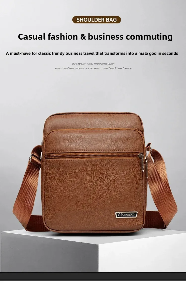 Herrentasche, PU-Leder, einzelne Umhängetasche, mehrlagiger Reißverschluss, großes Fassungsvermögen, Umhängetasche für den täglichen Gebrauch, Arbeit, Reisen, Business, Pendeln – Detail 2