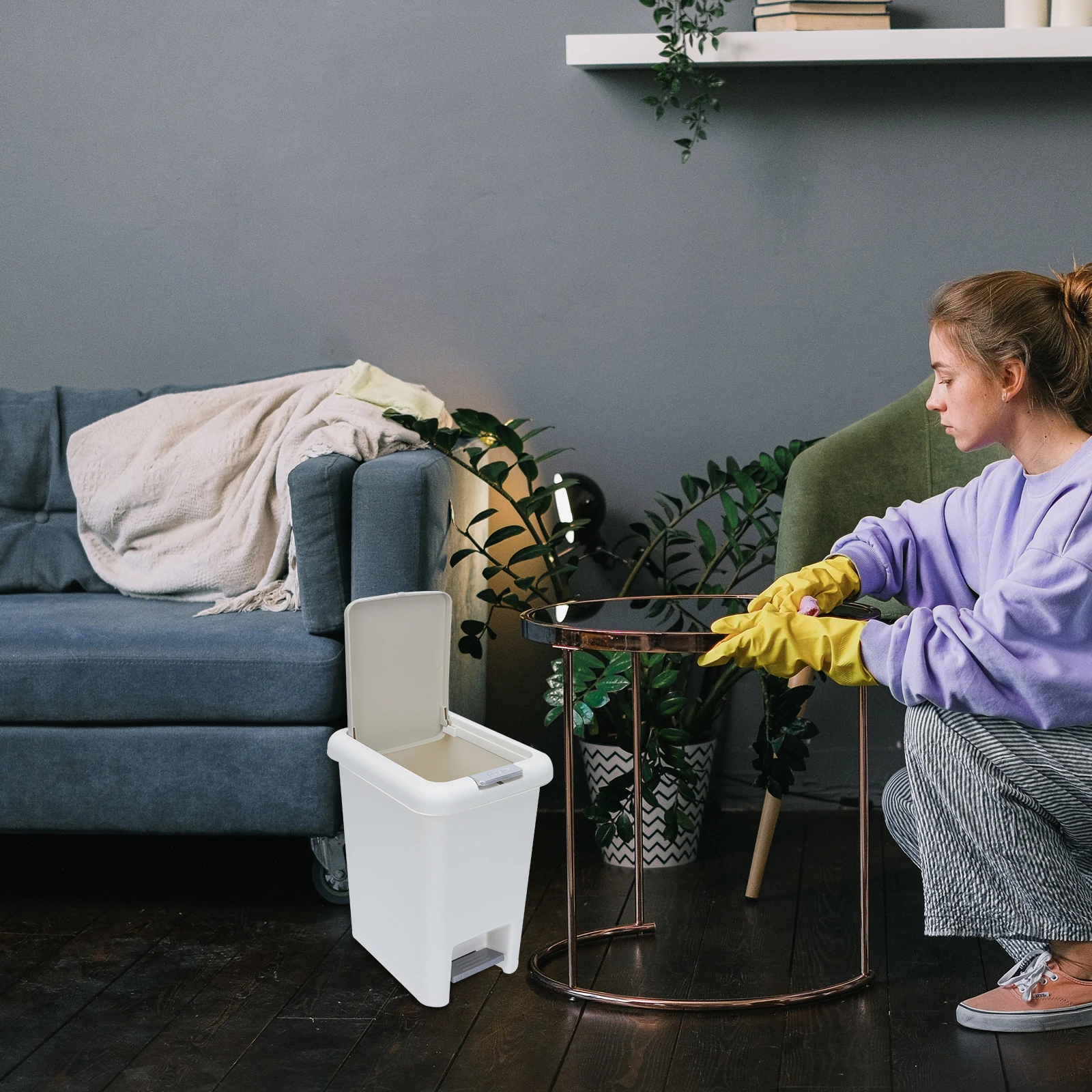 

1Pcs Pedal Trash Bucket Stainless Steel Finish Touch-Free Automatic Sensor Garbage Can for Home Office Kitchen Bathroom