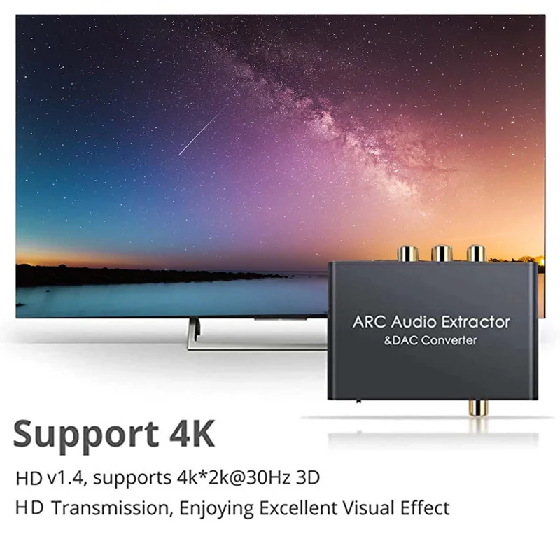

AD-192Khz ARC Audio Extractor DAC Digital Toanalog Audio Converter ARC Tooptical/SPDIF Coaxial Stereo L/R 3.5Mm