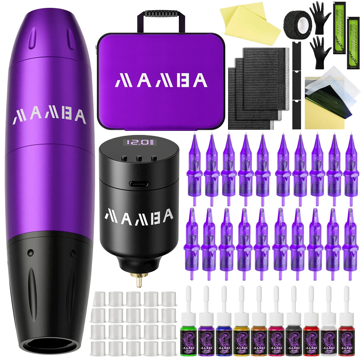 

Профессиональный беспроводной набор тату-машин для перманентного макияжа, набор для татуировки с аккумулятором MAMBA 1350 мАч, чернила для татуировки, игла для татуировки