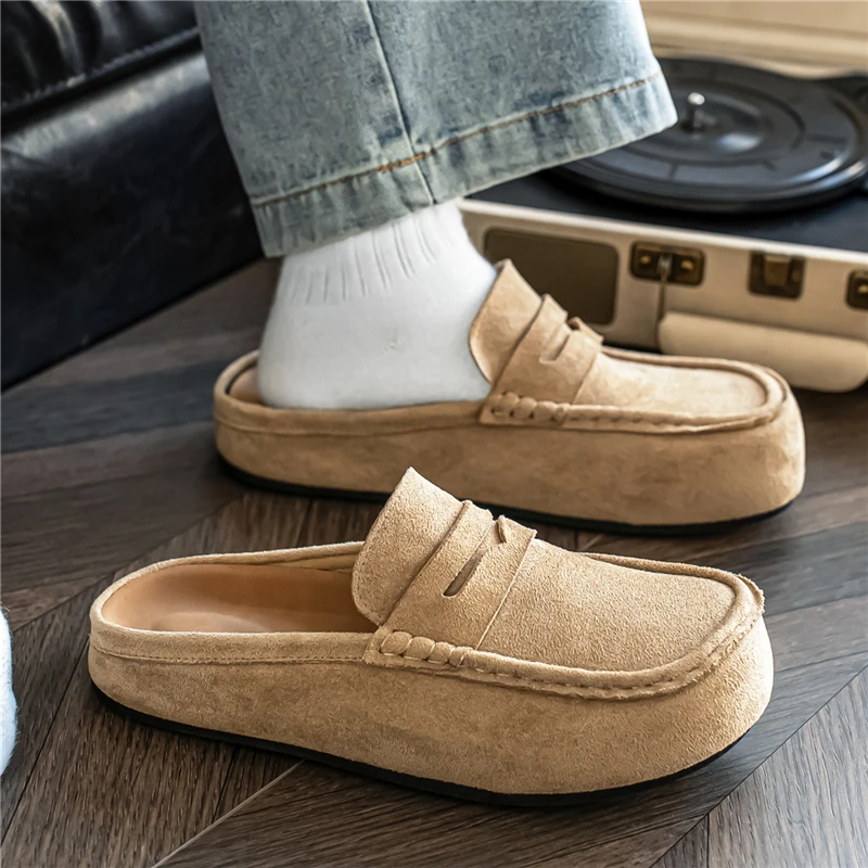 Half Shoes for Men Mules Large Size 45 46 Semi-Drag Loafers Slippers Open-back Casual Shoes Backless Slides Sandal Slip On Flats