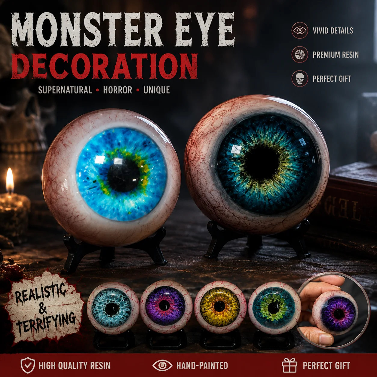 3D Surreal Monster Eye Decorative Ornament With Base Realistic Eyeball Design Spooky Horror Decoration For Halloween Home Party
