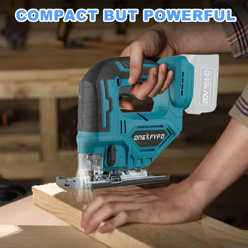 ONEKFYFD 20V 65mm 5500RPM Cordless Jigsaw Electric Jig Saw Portable Multi-Function Woodworking Power Tool for Makita 18V Battery