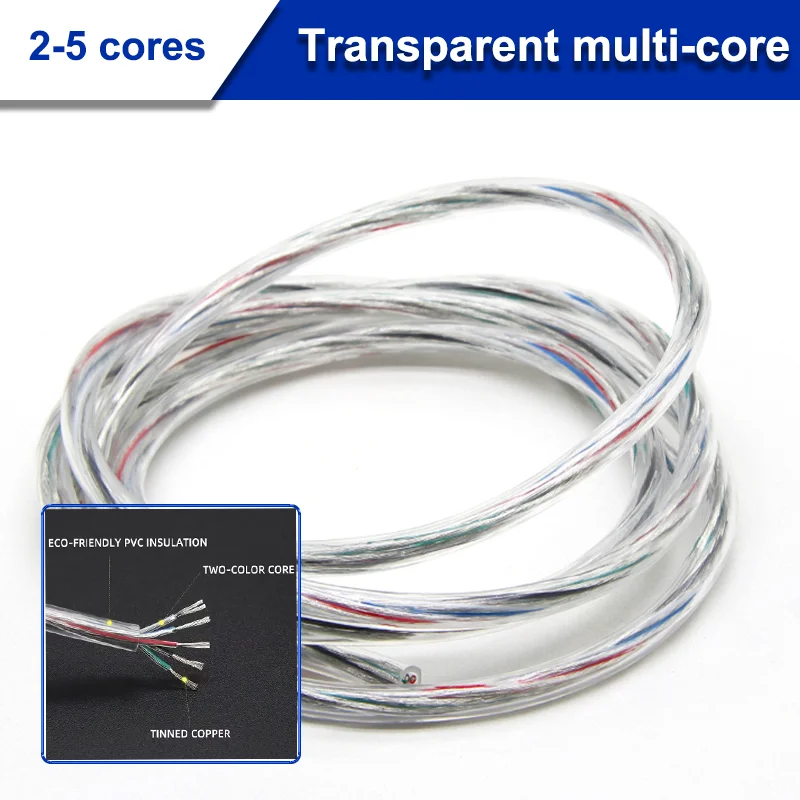 

Transparent Multi-Core PVC Insulated Tin Plated Copper Power Wire Soft Crystal Light LED Audio Cable for Electronics