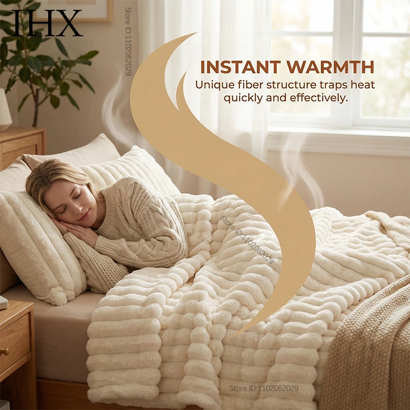 IHX Solid Color Imitation Rabbit Plush Milk Plush Thickened Thermal Leisure Home Blanket Office Nap Blanket, Custom Blanket Size