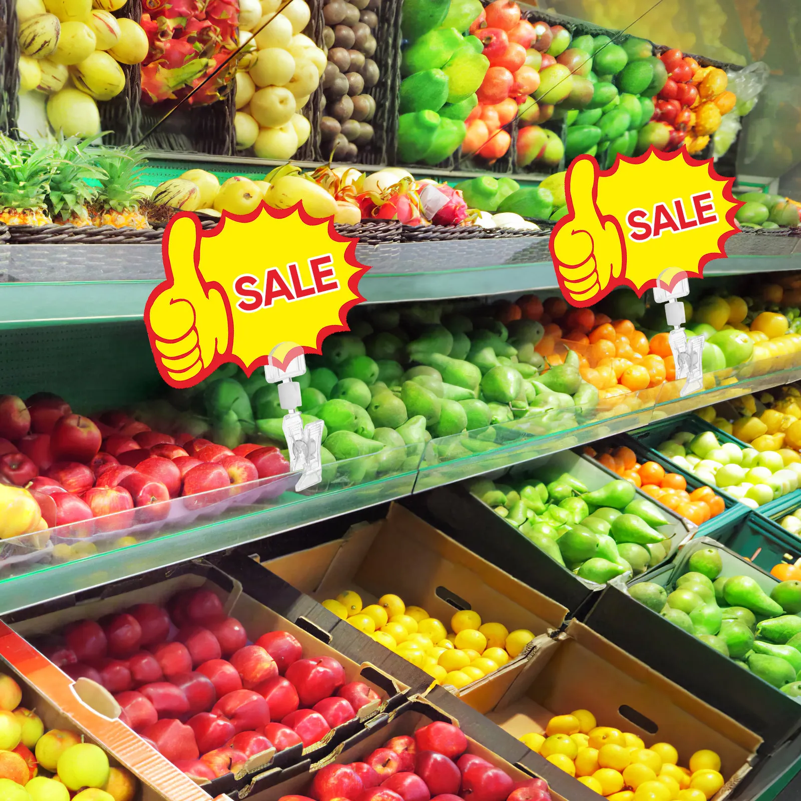 

10Pcs Acrylic Price Tag Fixing Clip Neat Generous Finish Easy Use 360 Rotatable for Market Merchandise Sign Supermarket