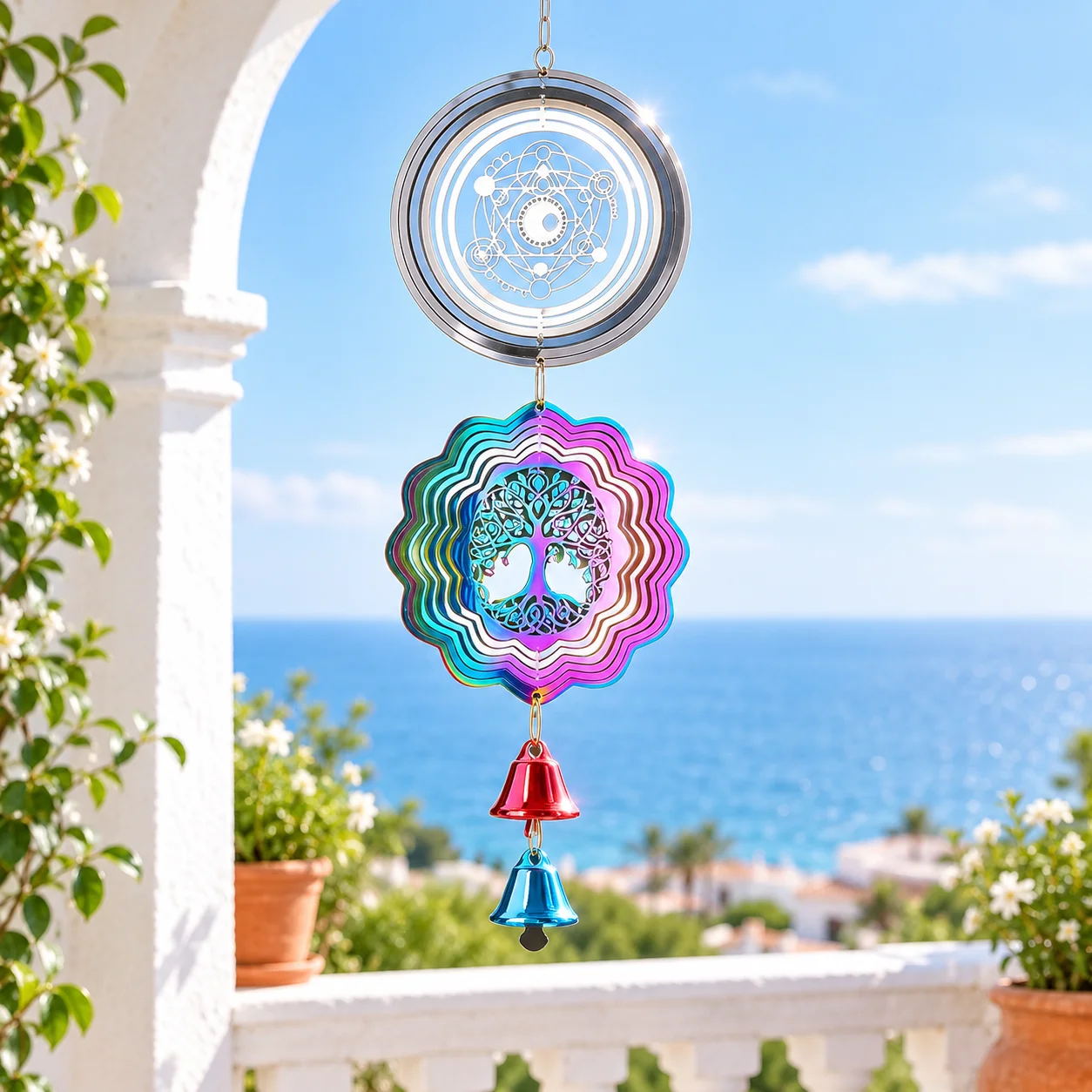 Mesmerizing Movement Wind Spinner Celestial Tree of Life Hanging Bell Kinetic Wind Chimes Catcher Magical Whimsical Garden Decor