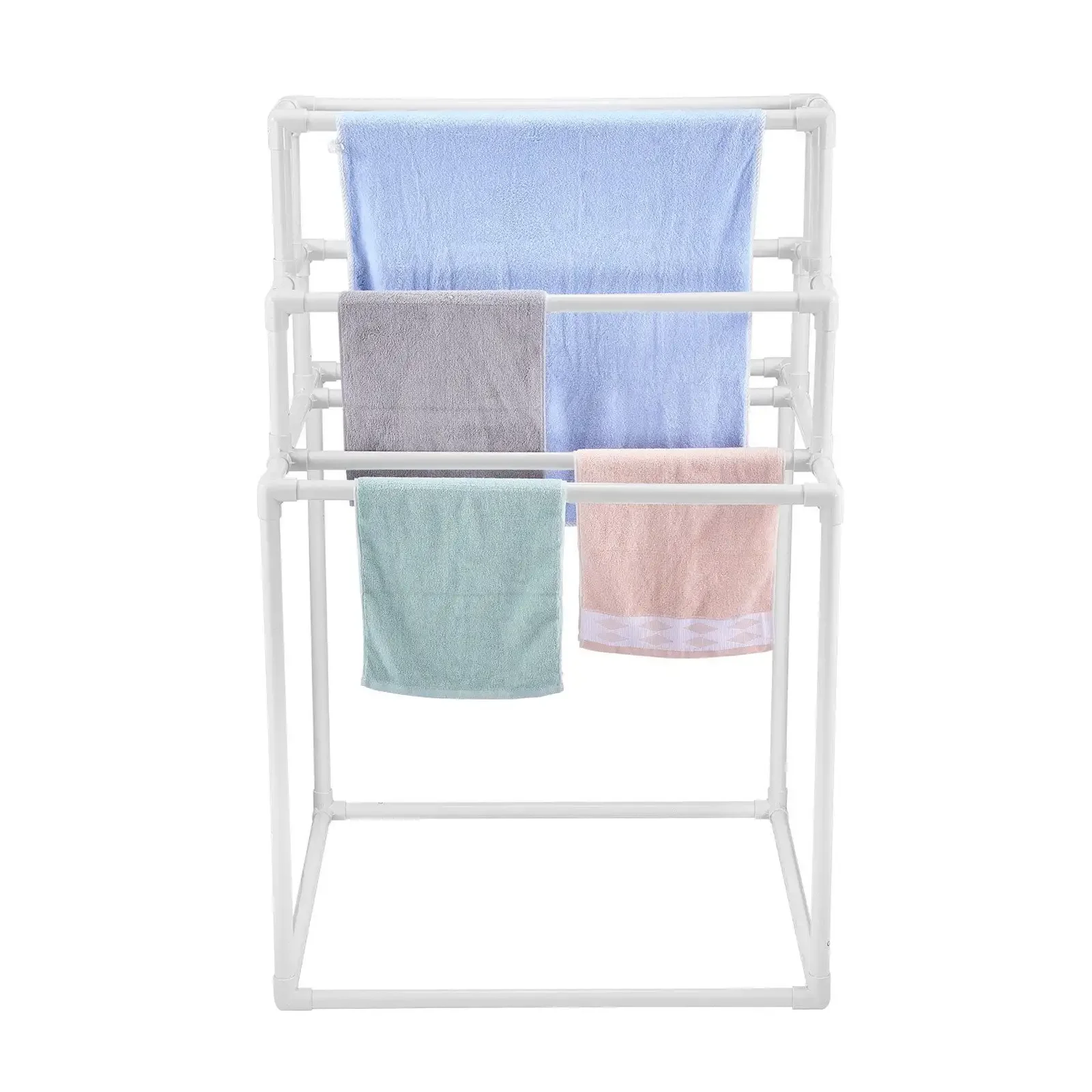 

Towel Rack 8-Bar Outdoor PVC Towel Holder for Poolside Spa Bathroom White