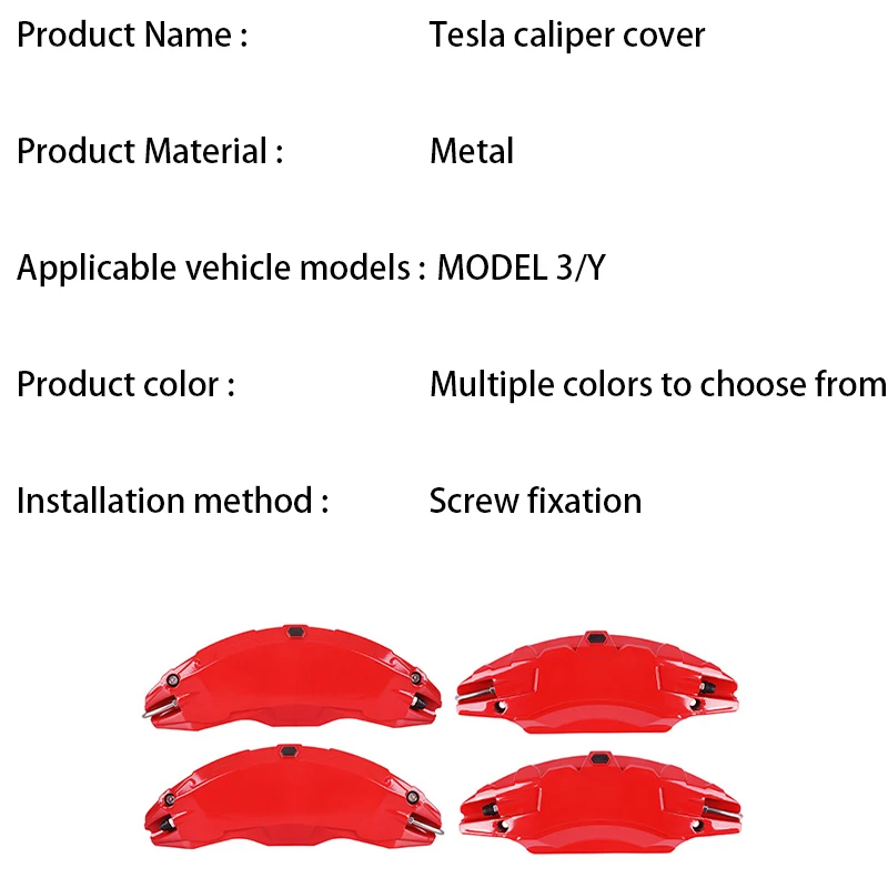 For Tesla Model 3/Y Caliper Covers Aluminum Model 3/Y Wheel Hub 2017-2024 Set Of 4, Sticker Will Be Included Brake Accessories