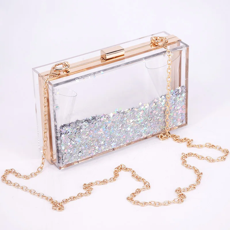 

Cosmetics Ladies Shoulder Bag Y2k Transparent Liquid Sand Bead Chain Acrylic Party Wedding Handbag