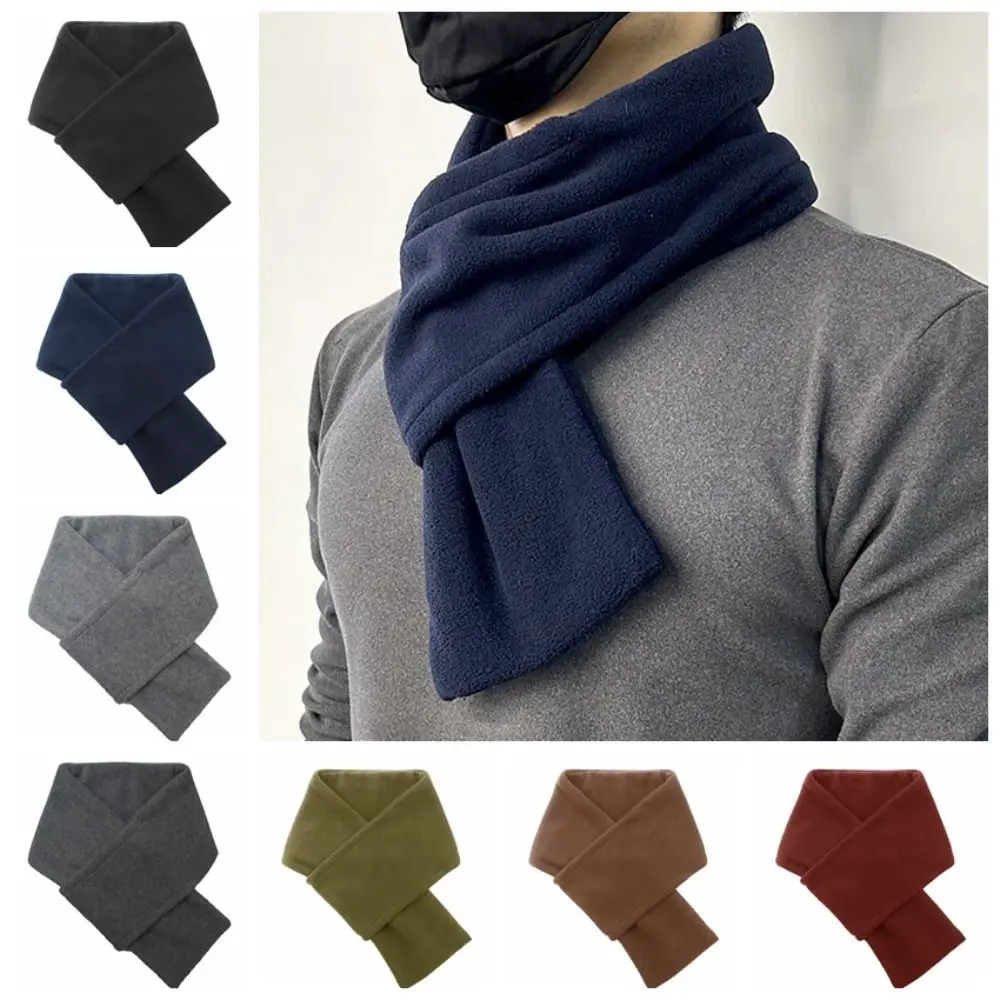 Retro Thickened Fleece Scarf Velvet Solid Color Winter Scarves Korean Style Keep Warm Men Shawl Hiking