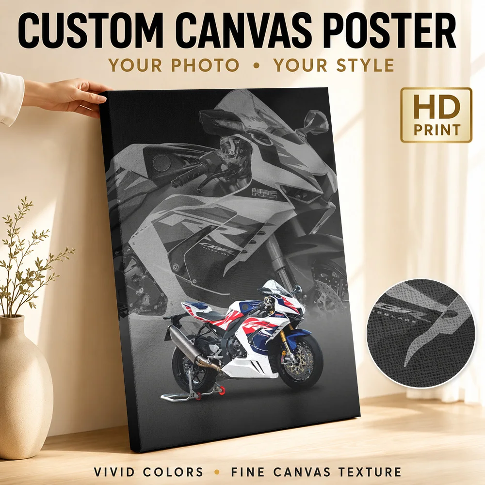 Japanese CBR1000RR-R SP Motorcycle Canvas Print Customized Photo Layered Panels With Enlarged Details Wall Art For Biker Lounge