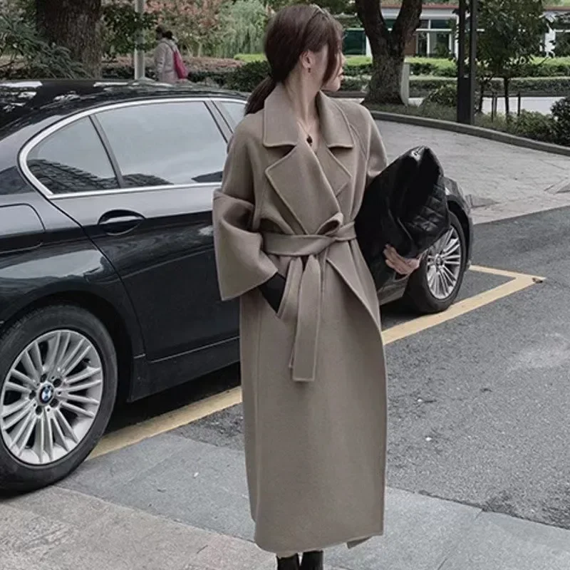 2024aw Women's Autumn Trench Coat Double-sided Tweed Coat Premium Texture Simple Fashion Elegant Long Coat Women's Models