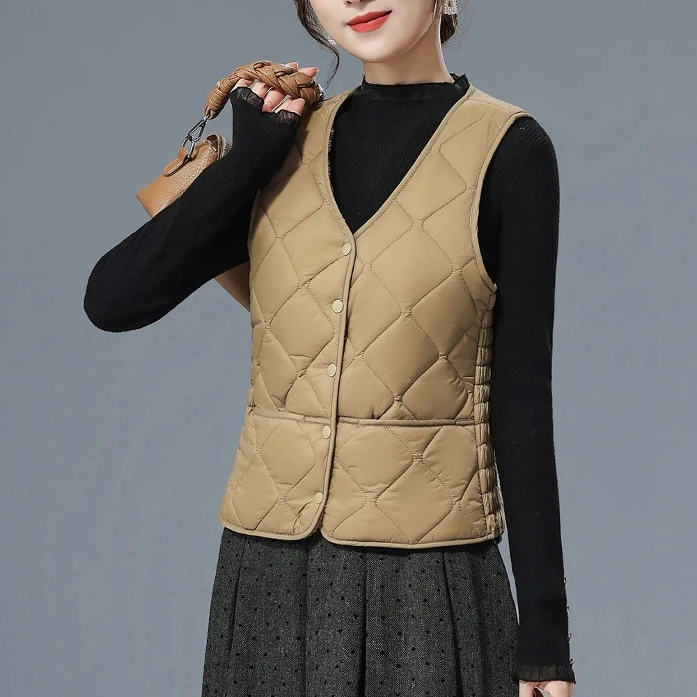Women's Cotton Polyester Lightweight Vest V-Neck Solid Color Diamond Pattern Regular Length for Summer Activities