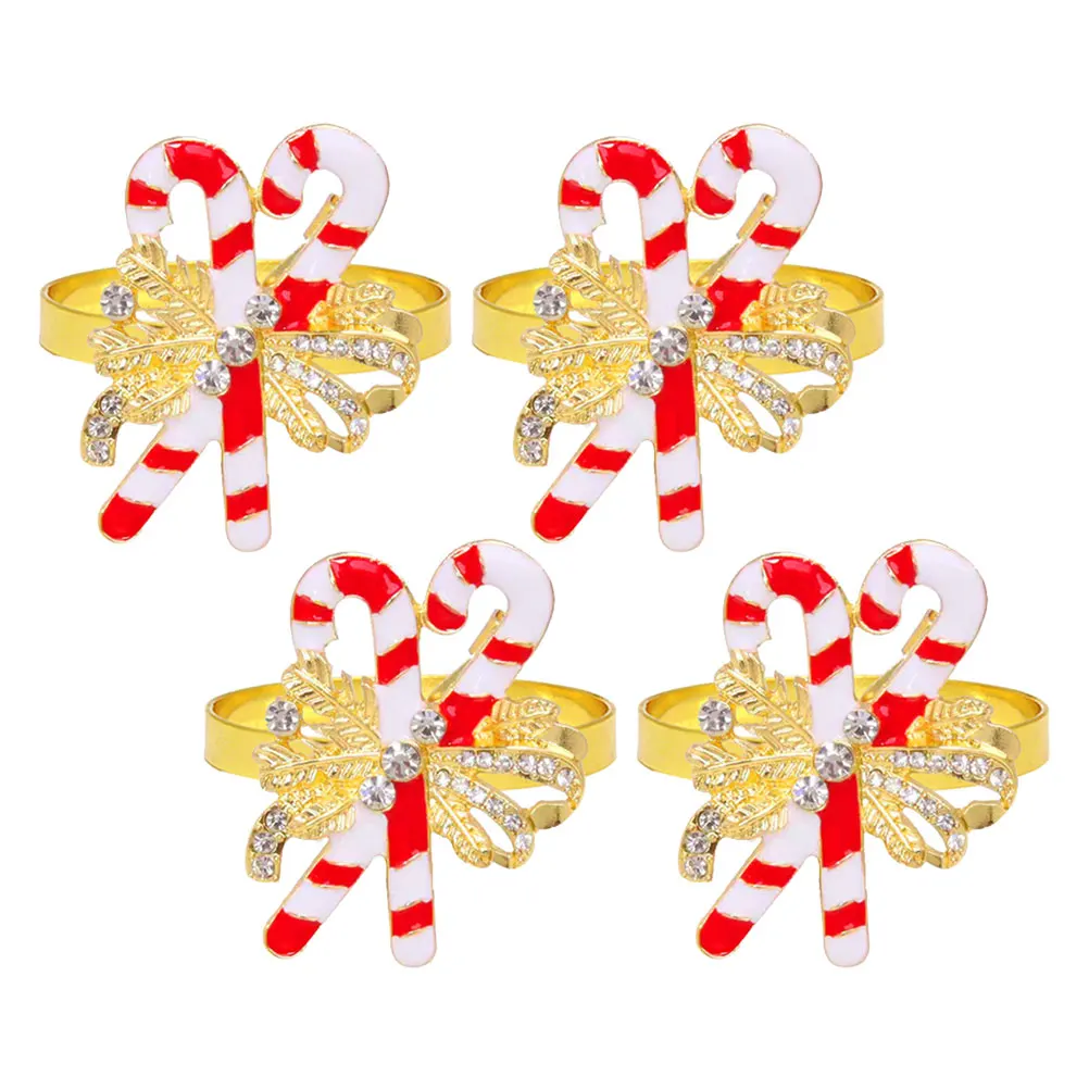 

4Pcs Candy Cane Napkin Holders Christmas Dinner Table Setting Versatile Use for Weddings Festivals Elegant Bowknot Design