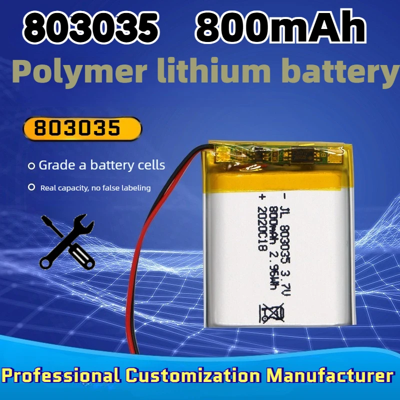 Cost-Effective 803035 Lipo Battery｜3.7V 800mAh Lithium-ion for Smart Wristband/Bluetooth Earphones/Small Fan/LED Light Keyboard
