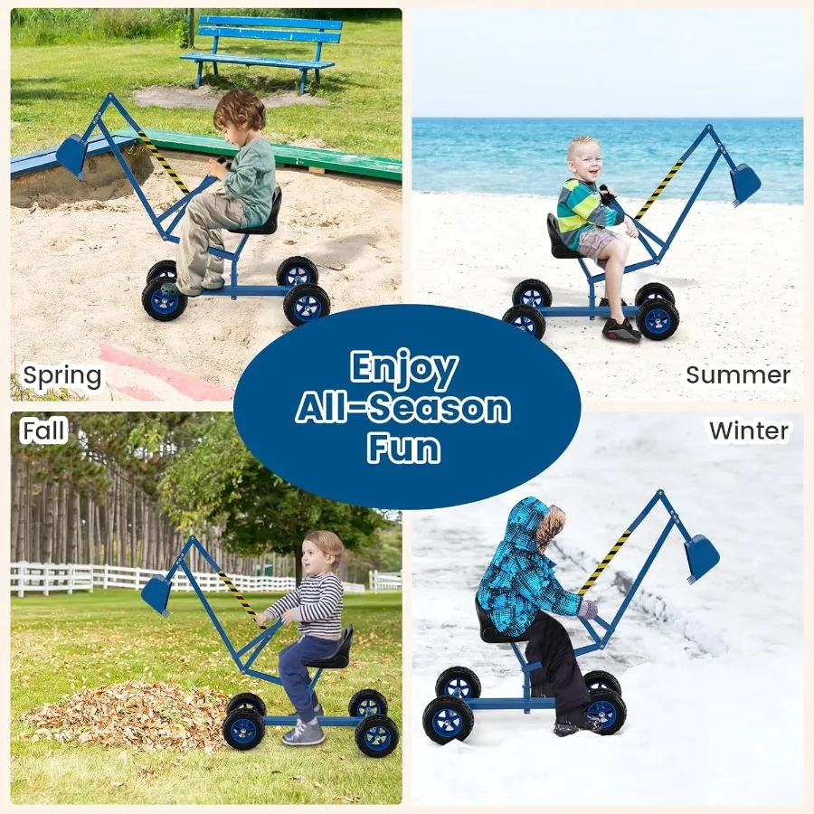 Pelle à sable pour tout-petits, grue à bac à sable d'extérieur avec base transversale et pelle flexible 360 °   Jouets de plage à siège rotatif