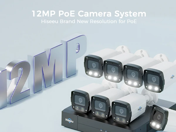 Hiseeu 8-Ch 12MP Hybrid NVR Security System with 8port Outdoor Bullet Cameras: Night Vision, AI Detection, IP67 Weatherproof