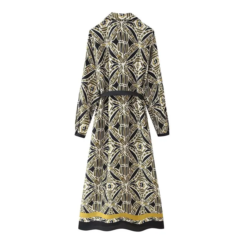 Primavera 2025 Nuovo arrivo Midi Dr da donna con cintura Stampa floreale V-Ne Long Sve Commute Sle Pezzo unico Altro Materia...