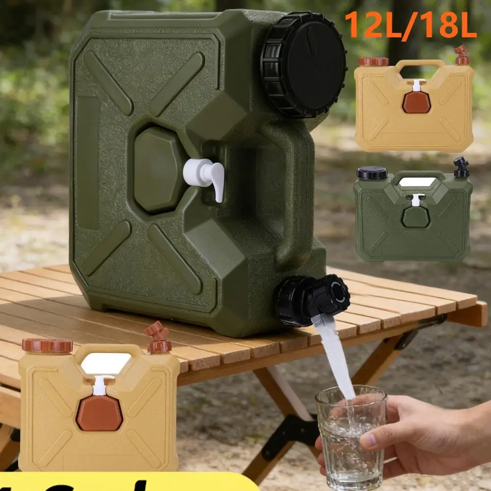 Cubo de agua portátil para exteriores de 12/18L, contenedor de agua para camping con grifo/botella para desinfectante de manos, tanque de agua para picnic