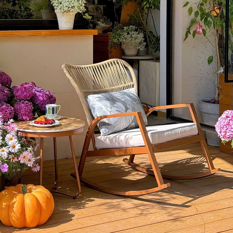 Outdoor Garden Rocking Chair Adult Garden Lounge Chair Leisure Chair Balcony Single Rocking  Household Rattan