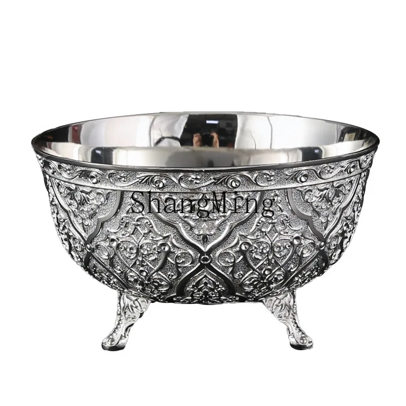 

PYH round metal fruit plate fruit bowl household creative snack plate candy jar salad bowl soup bowl ornament