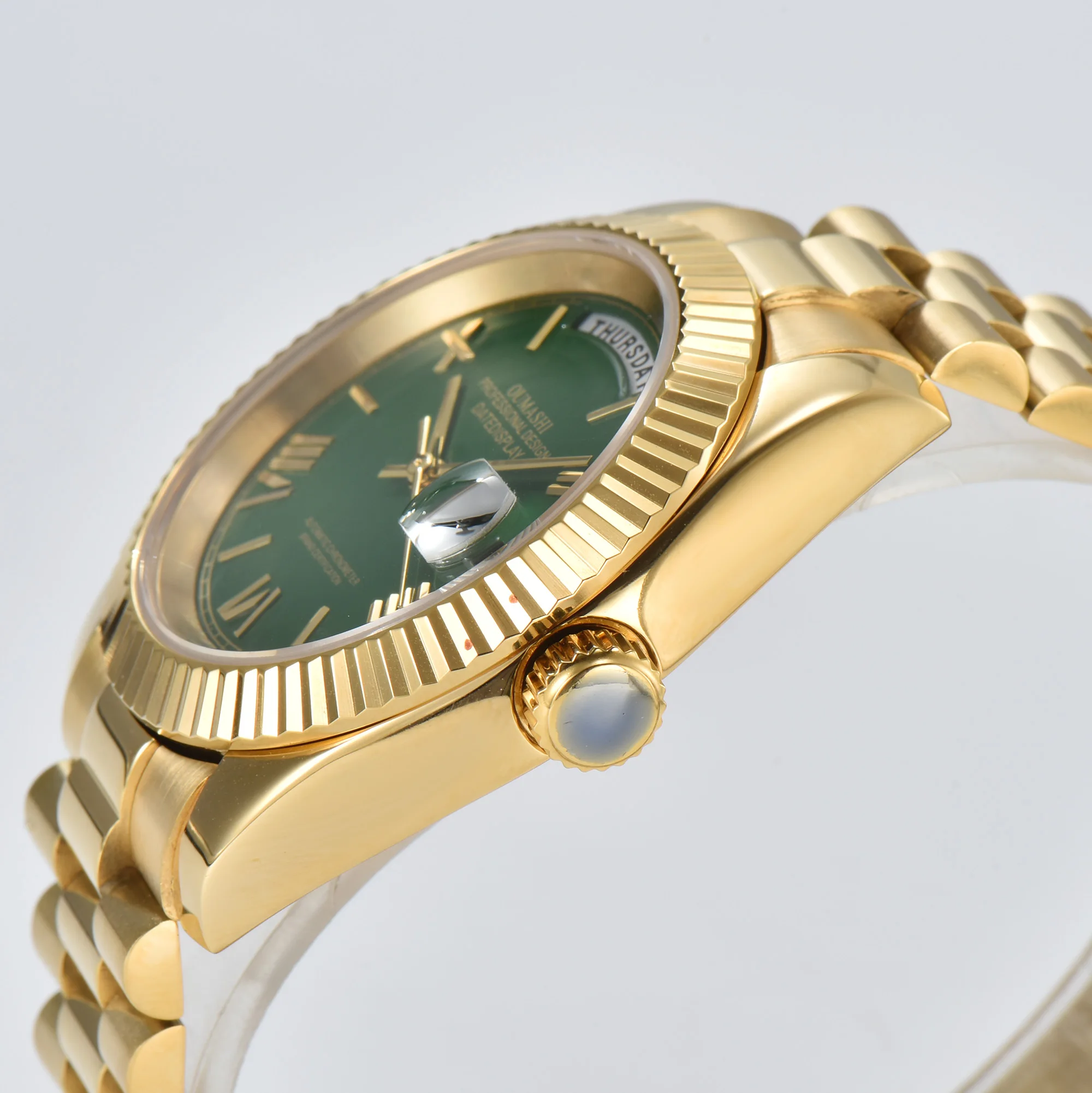 Miyota8285 orologio da uomo personalizzato automatico 36mm / 39mm orologi in oro cassa in vetro zaffiro in acciaio inossidabile orologio impermeabile orologio da uomo