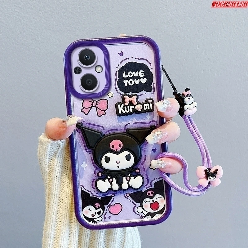 Kuromi 3D Cartoon Hand Strap Phone Case For Vivo Y33 Y53S Y51 Y51S Y55 Y75 Y30 Y30G Y36 Y27 Y35 Cute Bear Toy Rope Cover Fundas