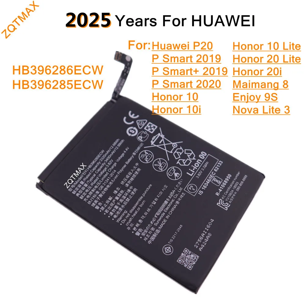 3400mA HB396286ECW Battery For Huawei P Smart 2020 Smart+ 2019 POT-LX1T POT-LX3 POT-L23 POT-LX1 POT-L21 POT-LX2 Honor 10 Lite