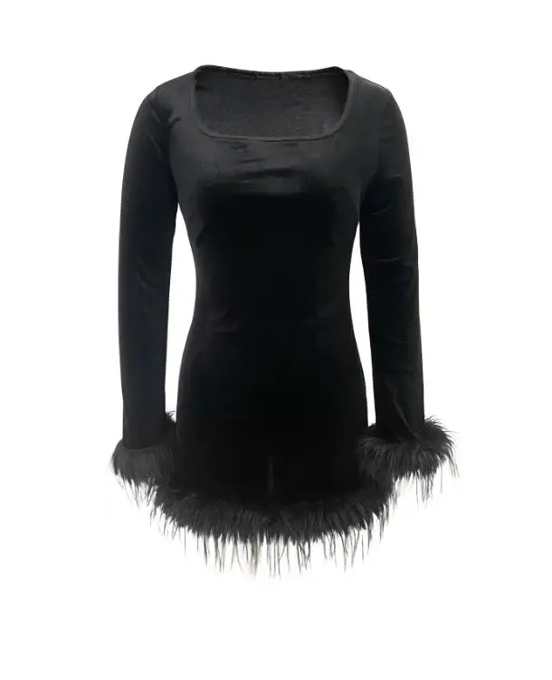 

2026 Autumn and Winter Waist Slimming Knitted Dress with Long Sleeves Hairy Cuffs Skirt Female Fashion Nightclub Sexy Dresses