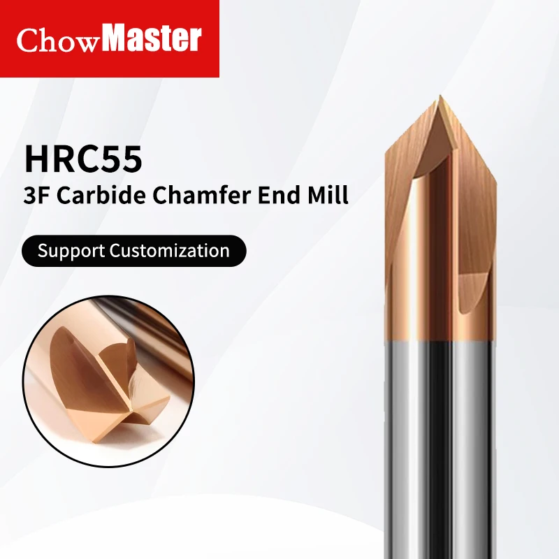 Chowmaster 3F HRC55 Carbide Chamfer Cutter 60 90 120 Degree Coated Chamfering Milling Cutter for Steel CNC Cutting Tools