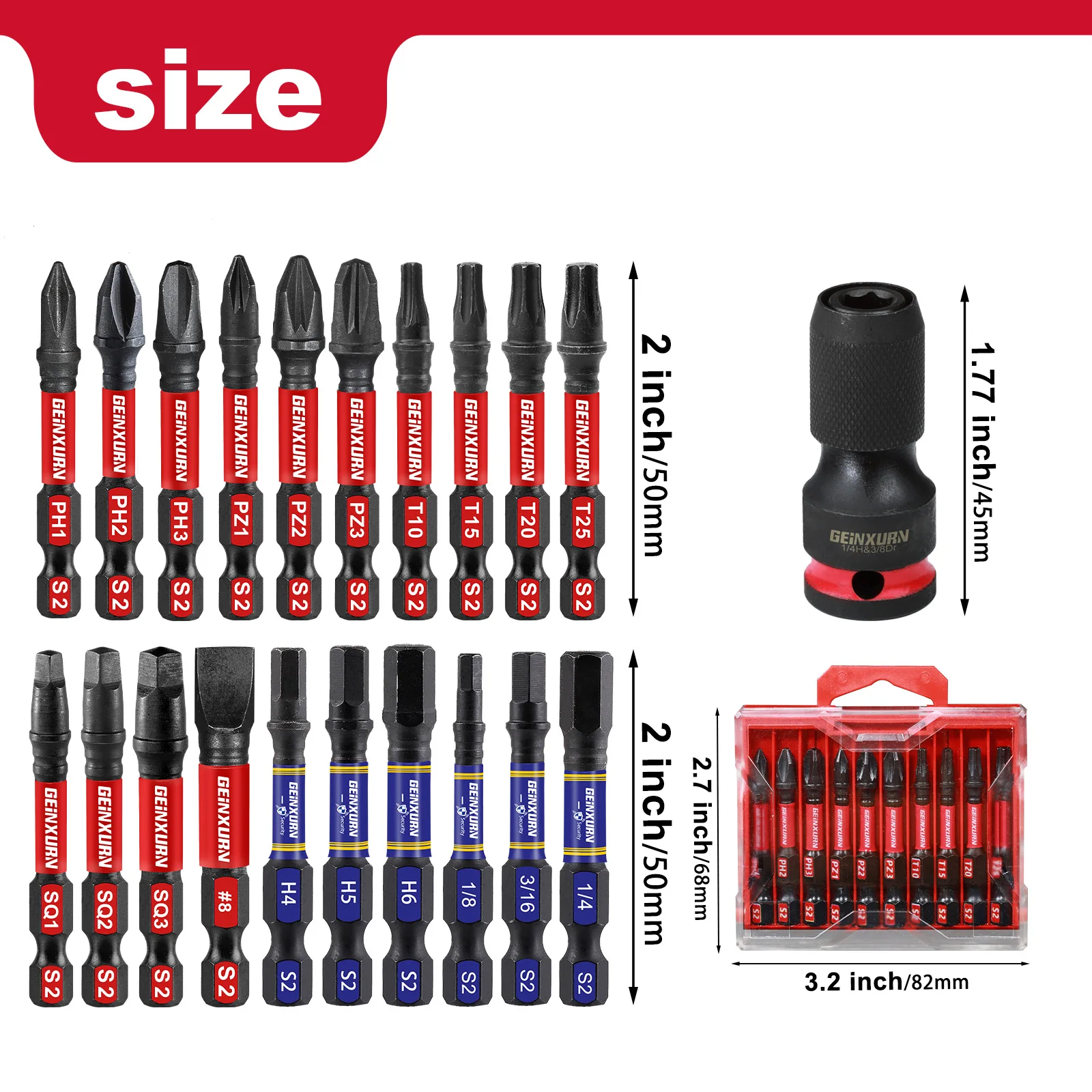 Geinxurn Impact Screwdriver Bit Holders,3/8-Inch Square Drive to 1/4-Inch Quick Release Hex Socket Adapter with screwdriver bits