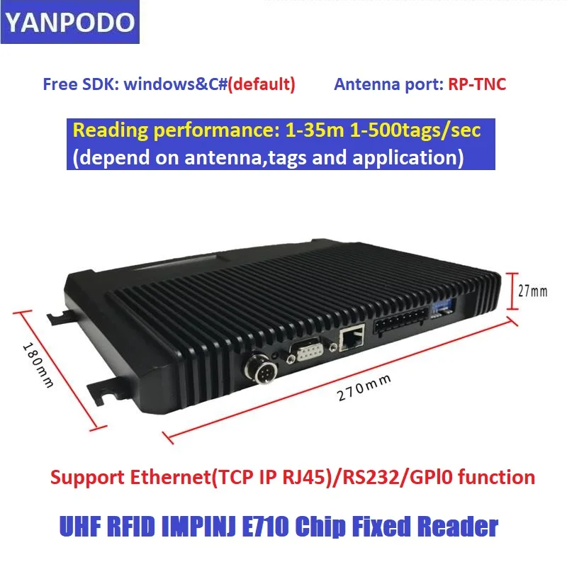 

YANPODO IMPINJ E710 Chip UHF RFID Fixed Reader Long Range 1-35m 4/8/16ports Free SDK For Timing Solution Warehouse Management