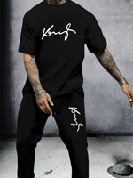 Summer men's letter printed clothing comfortable and breathable round neck T-shirt and pants set outdoor urban casual wear