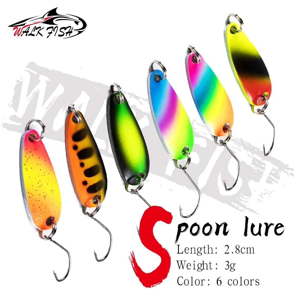 WALK FISH 6Pcs/Lot Metal Spoon Fishing Lure 28mm/3g Artificial Hard Bait Blade Spinner Trout Bass Pesca Leurre Fishing Tackle